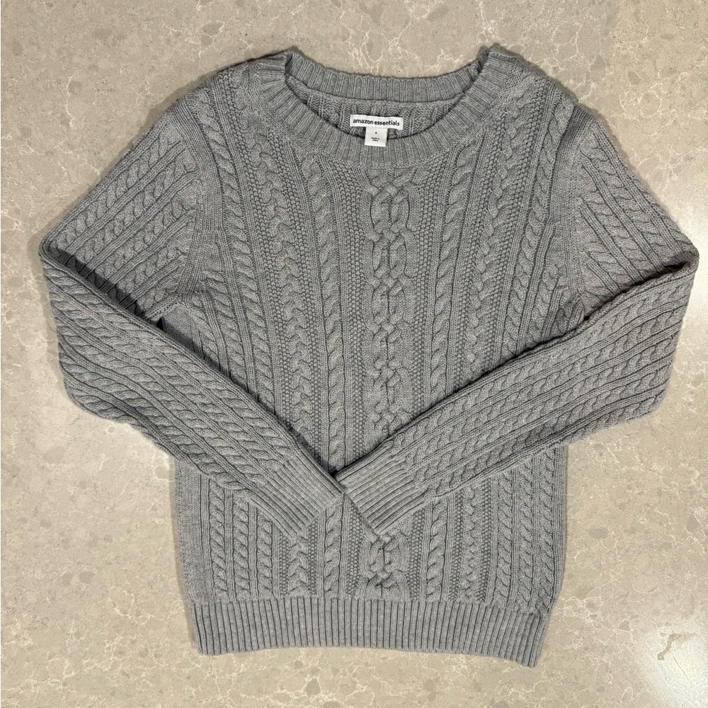 Amazon Essentials Gray Cable Knit Sweater